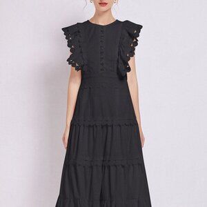 Sleeveless Ruffled Tiered Dress with Embroidered Trim | New Elegant Midi Dress